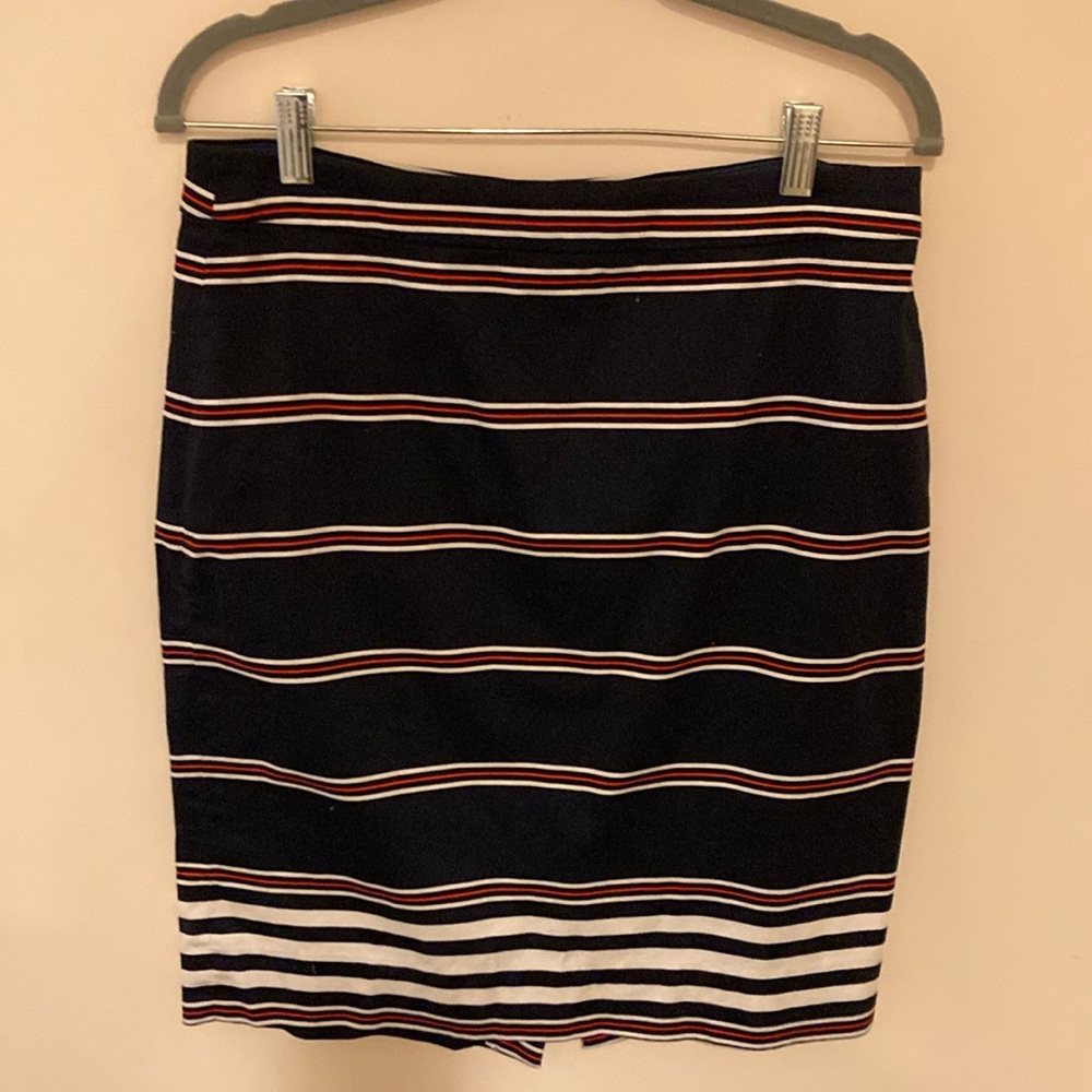 J. Crew Navy Red White Cotton Pencil Skirt 8